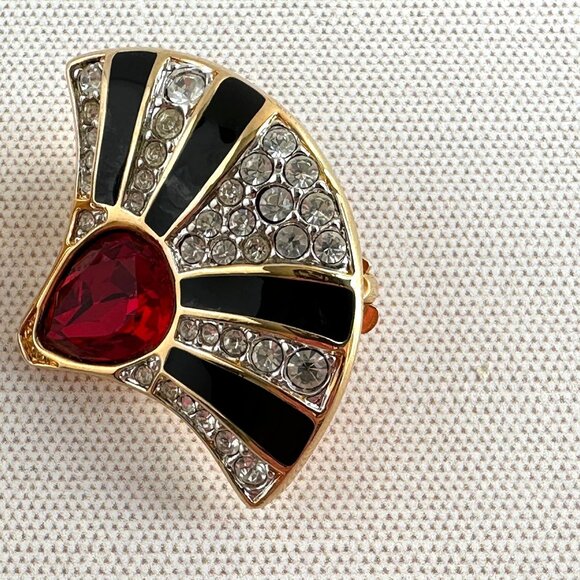 Swarovski Clip On Earrings Red Crystal Fan - Picture 6 of 10